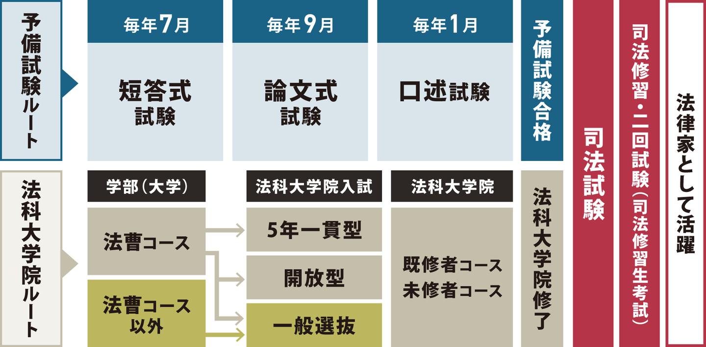 法曹（弁護士・裁判官・検察官）になるまでの流れ
